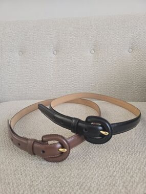 Cole Haan Premium Leather Belt Bundle - Black & Cognac, Women's Size Small
